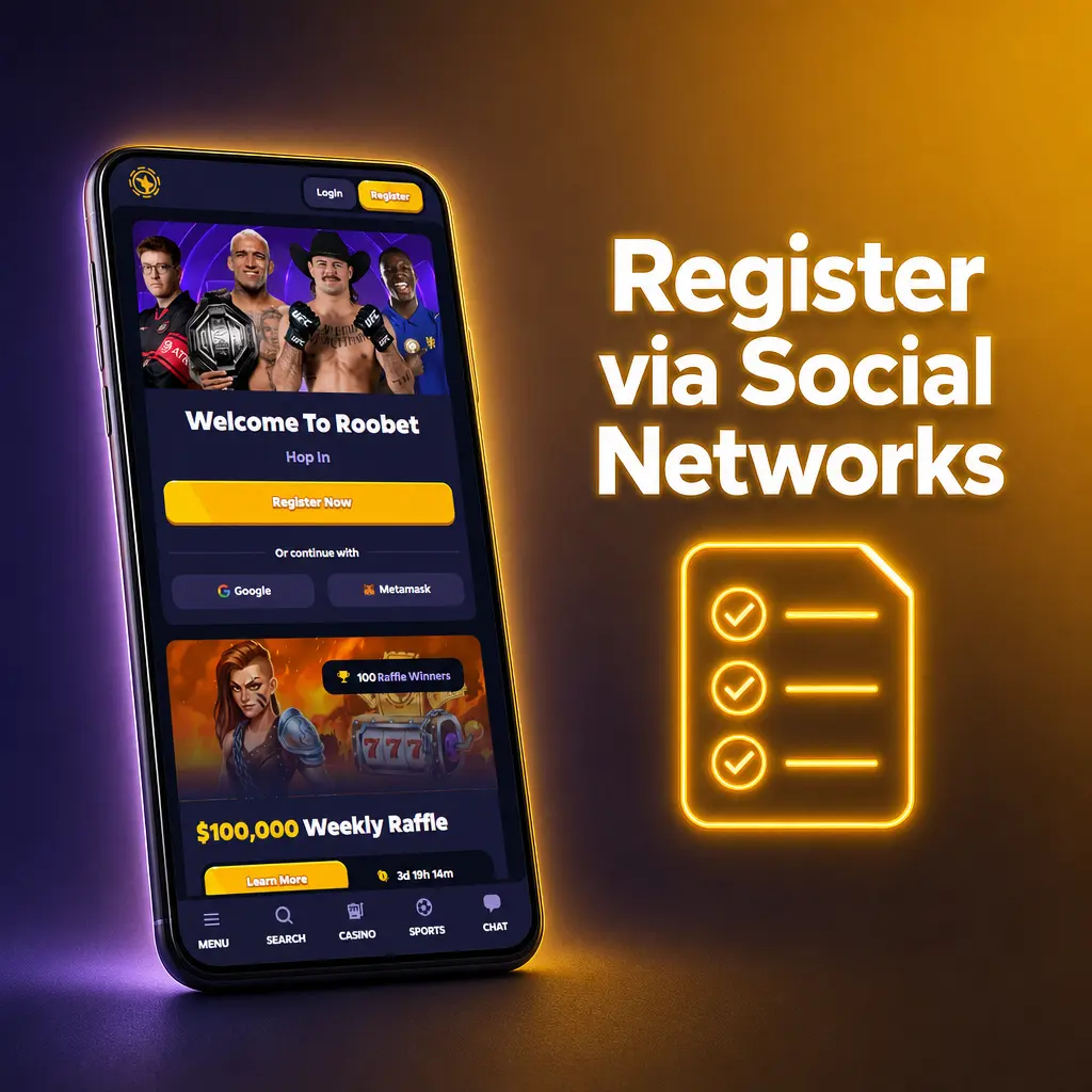 Register via Social Networks: sign up for Roobet using Google or Facebook login and grant access to complete registration